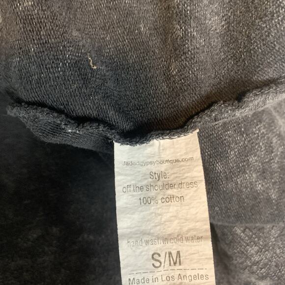 Jaded Gypsy Dress Womens S/M Mini Ripped Off The Shoulder Mineral Wash Boho Gray - Picture 6 of 8